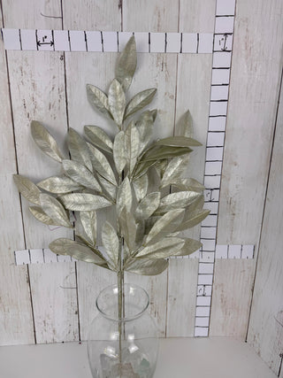 New: Metallic Silver/Green Leaf Stem