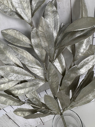 New: Metallic Silver/Green Leaf Stem
