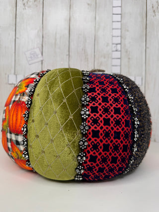 New: Large Jeweled/Fabric Decorative Pumpkin (13x9)