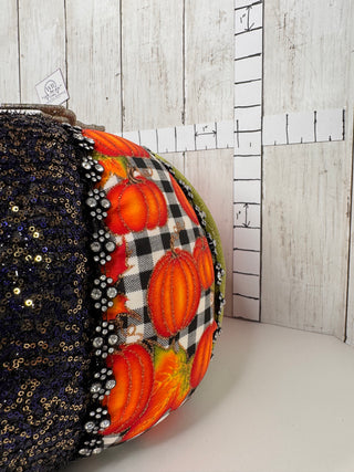 New: Large Jeweled/Fabric Decorative Pumpkin (13x9)